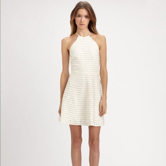 Parker NY White Karmen Lace Trim Silk Dress - Picture 2 of 12